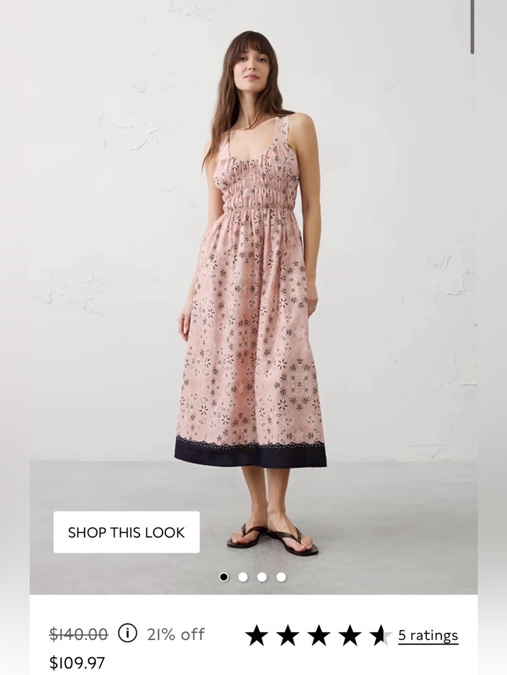 Banana Republic VOILE SHIRRED-BUST MIDI DRESS Size M